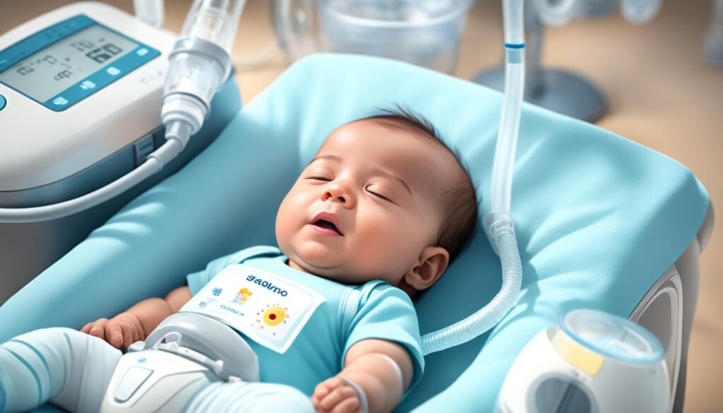 Nebulização com soro fisiológico em bebê